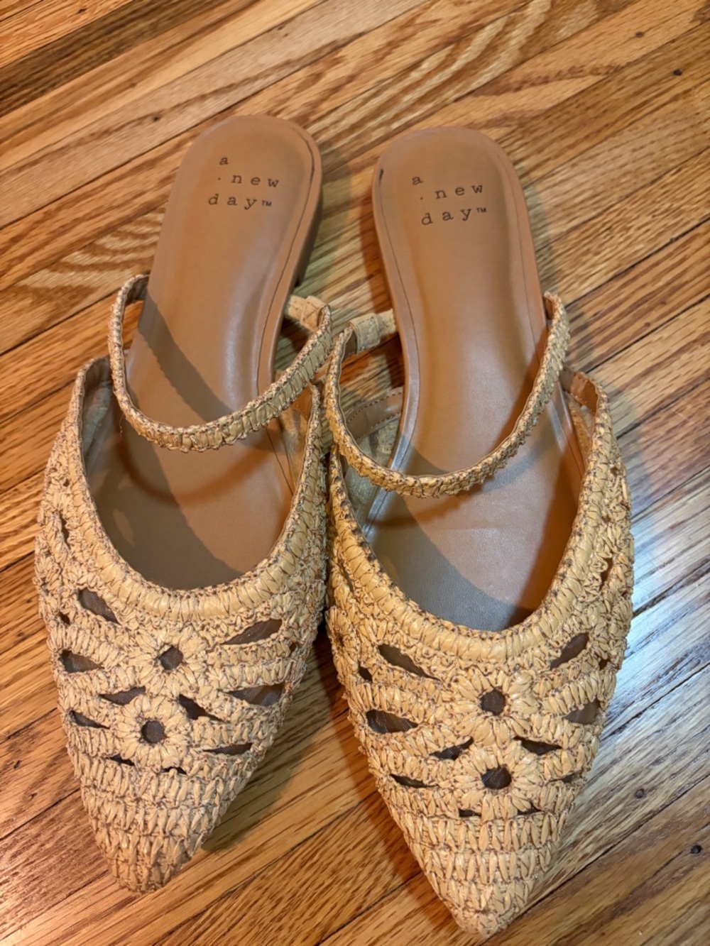 a new day Tan Woven Pointed Slingback Mules